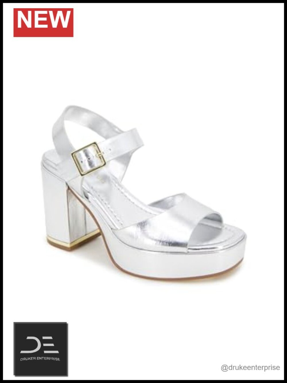 Kenneth Cole Womens Darla Block Heel Sandal with Ankle Strap and Buckle
